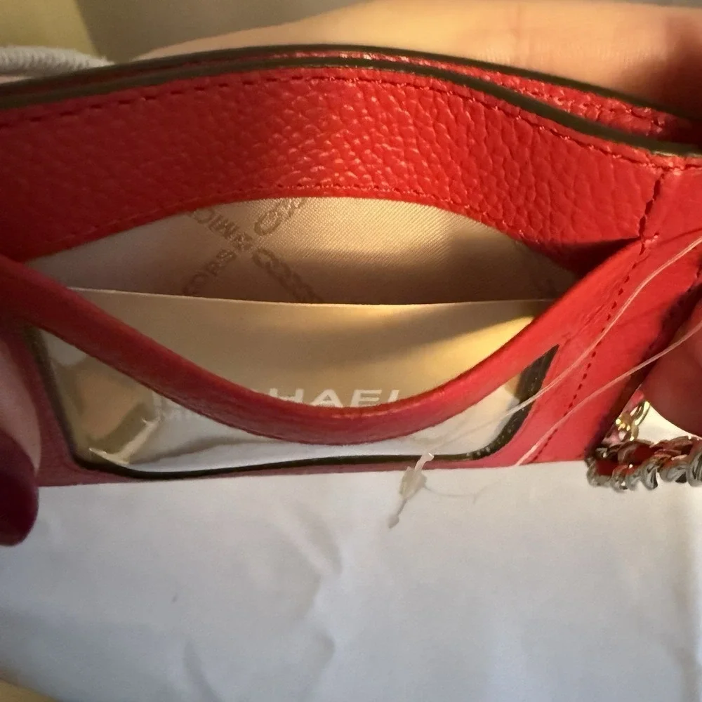 Michael Kors Crimson Red Jet Set Charm Small Leather ID Chain Card Holder $128